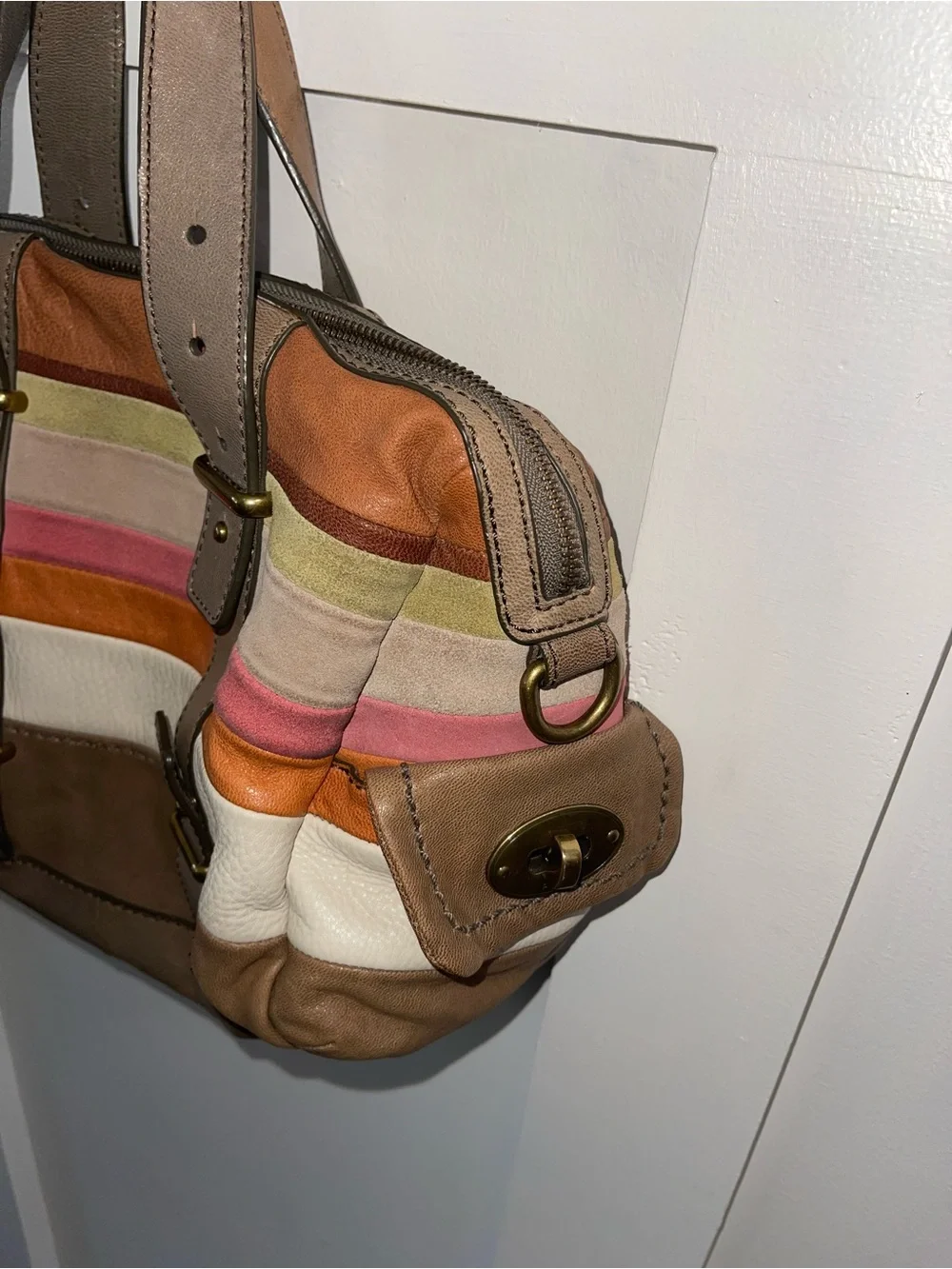 Y2K Fossil Leather Multicolor Handbag. Missing Shoulder Strap